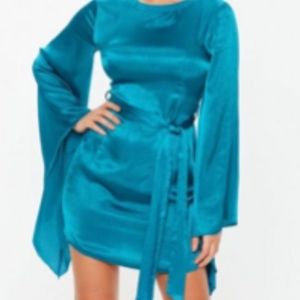 Missguided teal blue kimono sleeve tie belt dress